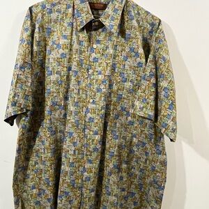 Tori Richard Geometric Hawaiian Men's Short Sleeve Shirt size L 100% Cotton
